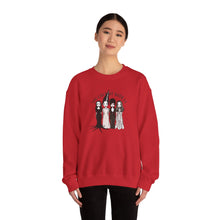 Load image into Gallery viewer, Spooky Sisterhood Sweatshirt, Cozy Halloween Crewneck, Unisex Witchy Apparel, Perfect for Autumn Gatherings, Gift for Friends
