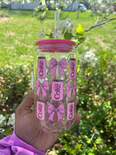 Load image into Gallery viewer, Diet Coke Glass Can Cup: Coquette Bows, Iced Coffee, 16oz Libbey Glass