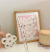 Load image into Gallery viewer, Bow glass Straw| Cute Glass Straws| Glass Straw |gift for her| Cup Accessories | Pink Glass Straw